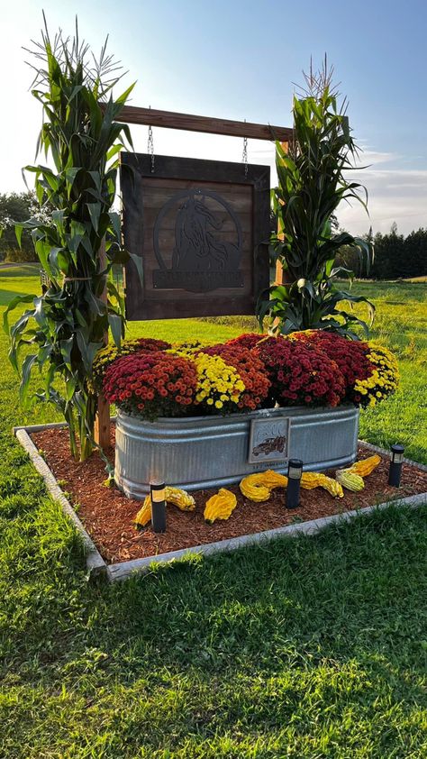 Outside Business Decor, Driveway Circle Landscaping, Front Yard Patio Ideas Ranch House, Memorial Garden Ideas Landscape Design, Simple Curb Appeal Ideas Front Yards, Farmhouse Style Landscaping, Farm Landscaping Ideas, Western Landscaping Ideas, Farmhouse Upgrades