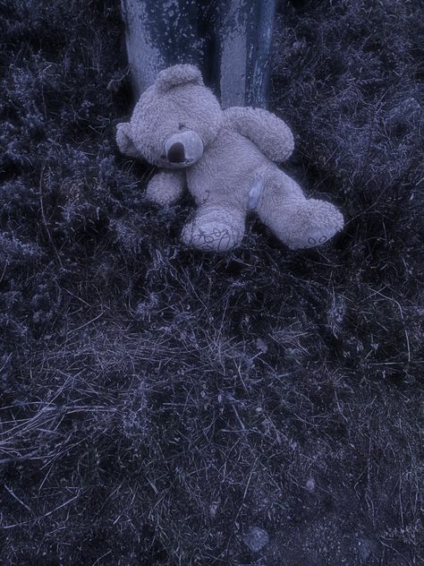 Bear toy Bear Core Aesthetic, Abandoned Teddy Bear, Bear Trap Aesthetic, Creepy Toys Aesthetic, Lost Child Aesthetic, Blue Teddy Bear Aesthetic, Bear Doll Aesthetic, Leaf Coneybear, Teddy Bear Creepy