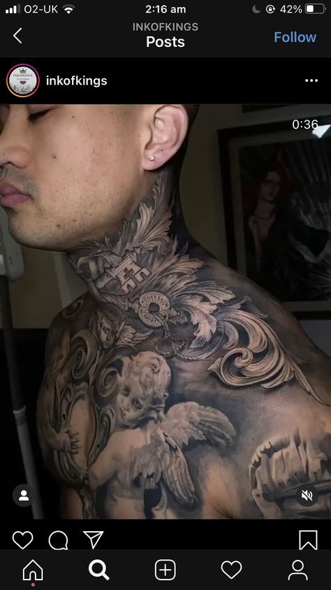 Angle Tattoo For Men, Model Tattoos, Full Chest Tattoos, Tattoo Ideas Males, Chest Tattoo Ideas, Around Arm Tattoo, Animal Sleeve Tattoo, Skull Hand Tattoo, Upper Back Tattoos