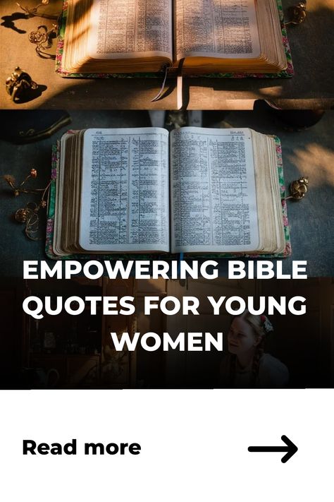 Open Bible with the text "Empowering Bible Quotes for Young Women". Quotes For Young Women, Bible Quotes For Women, Parables Of Jesus, Uplifting Bible Verses, Prayer And Fasting, Bible Study Group, Bible Study Lessons, Faith Bible, Fear Of The Lord