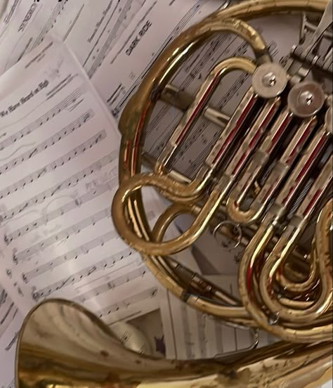 Wind Instruments Aesthetic, Base Instrument Aesthetic, French Music Aesthetic, Horn Aesthetic, Aesthetic Instruments, French Horn Aesthetic Wallpaper, Band Kid Aesthetic, Old Instruments Aesthetic, Eric Effiong