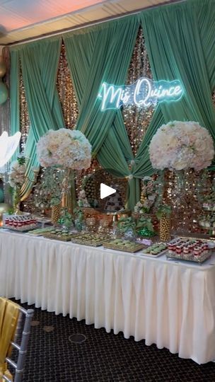 119K views · 769 reactions | 'Let's make your luxury Quinceañera a reality.' - @Claudiasweetstables #regram. This is next-level gorgeous! Excellent job! 💚 #efavormart 

#quinceañera #birthdayparty #birthdaypartydecor #decorgoals #partytime #partyinspo #eventplanning #eventstyling | eFavormart Quinceañera Backdrop Ideas, Quinceañera Backdrop, Quinceañera Decorations Ideas, Diy Quinceanera Decorations, Quince Decorations Ideas, Quinceañera Decorations, Basement Decoration, Quince Decorations, Event Decor Ideas