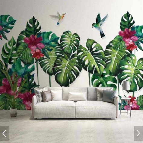 Flower Mural Wall Art, Hand Painted Tropical Wall Murals, Wall Paint Flower Designs, 3d Murals Wallpaper, Floral Wall Design Paint, Wall Painting Ideas Floral, Wall Painting Mural Ideas, Tropical Wall Murals Painted, Flower Murals On Wall