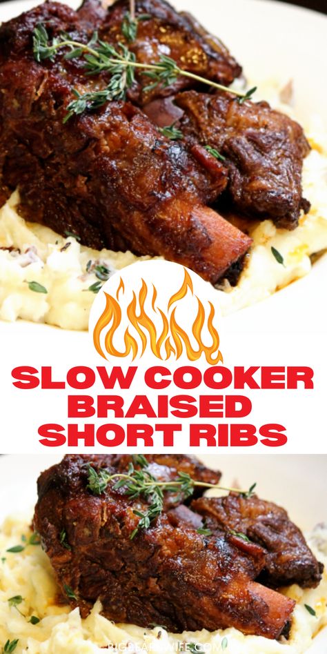 Beef Braising Short Ribs Recipe, Braised Beef Ribs Slow Cooker, Braising Ribs Recipe Slow Cooker, Boneless Short Ribs Recipe Crockpot Crock Pot Slow Cooker Beef, Short Ribs Slow Cooker Easy, Braised Short Ribs Crockpot, Pioneer Woman Short Ribs Recipe, Beef Short Rib Recipes Crockpot, Crockpot Short Ribs Slow Cooker