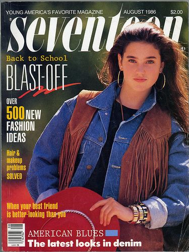 Seventeen Magazine, August 1985.  My senior year of high school. I spent HOURS looking at these back-to-school issues! Seventeen Magazine Covers, Jennifer Connelly Young, Than You, Fashion 1980s, 80s Girl, Senior Year Of High School, When Your Best Friend, 90s Memories, Movie Magazine