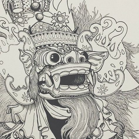 Bali Drawing, Indonesian Tattoo, Bali Mask, Balinese Tattoo, Bali Tattoo, Bear Skull, Pencil Sketchbook, Pencil Sketching, Mask Drawing