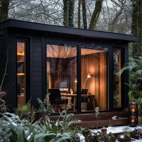 Looking for inspiration for a modern, stylish comfortable and productive garden office? Check out this AI-powered design; all our ideas are fully buildable, based on our tried & tested designs - see our website portfolio for finished builds. ⁠ #intothegardenroom #homeoffice #gardenoffice Garden Room Black, Modern Garden Rooms Uk, Black Garden Room, Garden Room Office, Small Garden Office Ideas, Garden Room Interiors Ideas, Garden Office Ideas Interiors, Garden Office Interior, Garden Room Design