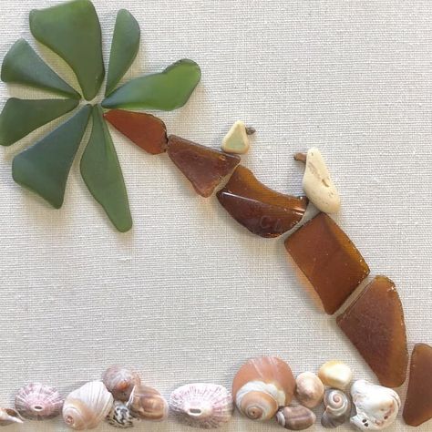 Coastal Beach Art by Heidi Peters - Sand and Sisal Palm Tree Sea Glass Art, Seaglass Palm Tree, Sea Glass Palm Tree, Art With Shells, Sea Glass Artwork, Beachy Art, Sea Glass Art Diy, Sea Glass Mosaic, Beach Themed Crafts