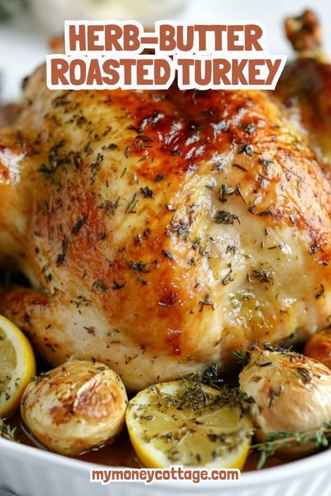 Transform your holiday meal with our Thanksgiving Turkey Recipe - Herb-Butter Roasted Turkey. Infused with a rich blend of herbs and butter, this recipe ensures a moist and flavorful turkey that will delight your guests. Perfect for adding a gourmet touch to your festive feast. 🦃🌿🧈 #Thanksgiving #HerbButterTurkey #HolidayRecipes #GourmetCooking #FestiveFeast #Delicious #FoodInspiration #ThanksgivingTurkeyRecipes #HolidayTurkeyRecipes #ThanksgivingRecipes #HolidayRecipes #TurkeyRecipes Gluten Free Turkey Recipes Thanksgiving, Oven Baked Thanksgiving Turkey, Butter Baste For Turkey, Bag Turkey Recipes Thanksgiving, Thanksgiving Day Turkey, Cooking The Turkey, Herb And Butter Turkey, Roast Thanksgiving Turkey, Garlic And Herb Turkey