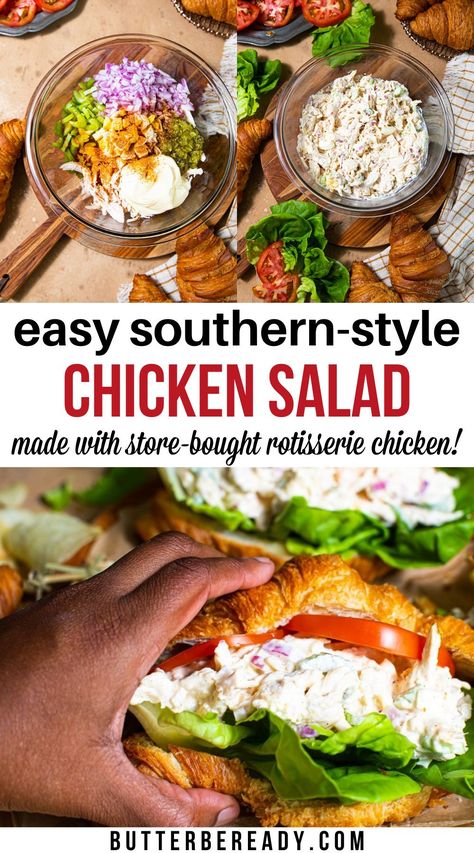 Make this delicious southern-style chicken salad recipe that is so easy and simple. Bring together a few ingredients to make and pair with buttery croissants for an ultimate brunch, lunch, or easy weeknight dinner! #chickensalad #easychickenrecipe #southernfood #easylunchrecipe Chicken Salad Croissant Sandwich, Southern Chicken Salad Recipe, Southern Chicken Salad, Classic Chicken Salad Sandwich, Southern Style Chicken, Cold Chicken Salads, Chicken Salad Croissant, Best Chicken Salad Recipe, Homemade Chicken Salads