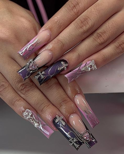 Punk Nails, Colored Acrylic Nails, Classy Acrylic Nails, Acrylic Nails Coffin Pink, Long Square Acrylic Nails, Unique Acrylic Nails, Acrylic Nails Coffin Short, Square Acrylic Nails, Luxury Nails