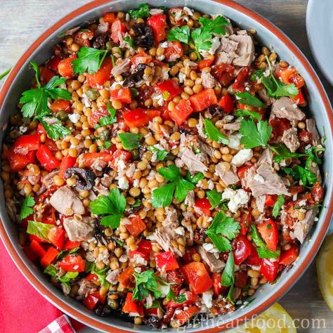 Lentil And Tuna Salad, Lentil Tuna Salad, Healthy Lunches At Home, Pan Seared Tuna Steak, Mediterranean Lentil Salad, Easy Cashew Chicken, Burrito Skillet, Veggie Pasta Bake, Seared Tuna Steaks