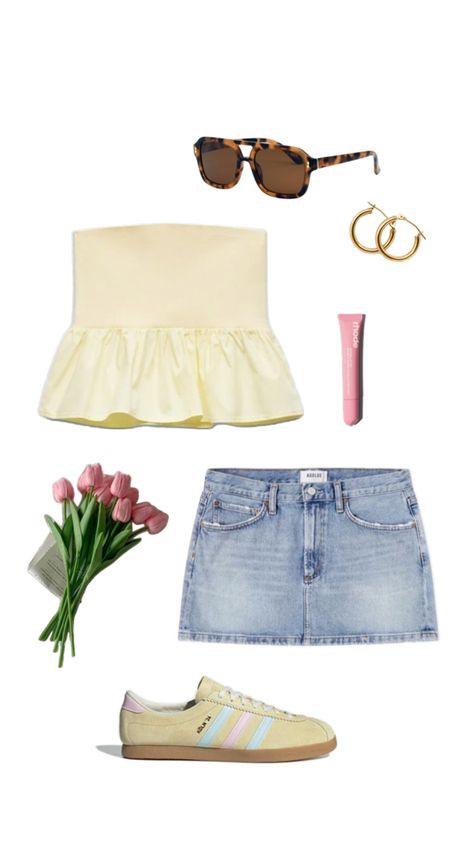 Yellow Gameday Outfit, Layed Back Outfits, Yellow Aesthetic Outfit, Pastel Sunglasses, Yellow Pastel, Adidas Sambas, Outfit Inspo Summer, Outfit Inspo Casual, Cute Preppy Outfits