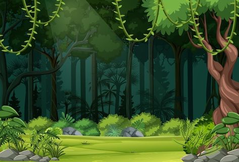 Jungle Background Landscape, Trees Background Drawing, Forest Cartoon Background Animation, Vector Illustration Background, Forest Drawing Background, Background Forest Illustration, Forest Illustration Trees, Cartoon Jungle Background, Forest Cartoon Background