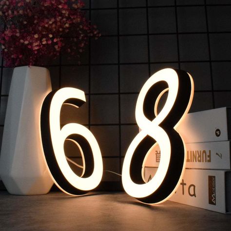 "⭐️About the Neekye Modern LED House Numbers⭐️ -------------------------------------------------------------------- ❶【Modern Design House Number】Solar House Number Sign has modern design with top ABS and PC frame and standard number writing. Different digital to DIY your house number. ❷【Clear Number and Long Working】Neekye LED House Number It is made of the best quality LED light strip and the latest energy management chip, and is matched with acrylic sheets with a thickness of 2cm on the top an Led House Numbers, Custom House Numbers, Led House, Metal House Numbers, Modern House Number, Solar House, Address Numbers, Acrylic Letters, House Number Sign