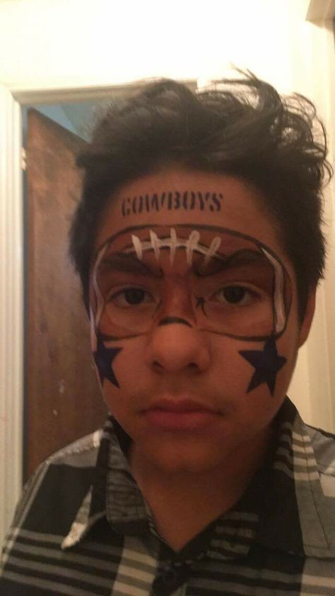 Dallas Cowboys football game face Dallas Cowboys Face Paint Ideas, Face Paint Ideas Easy, Paint Ideas Easy, Fan Face Paint, Face Paint Ideas, Dallas Cowboys Game, Dallas Cowboys Star, Kids Face Paint, Dallas Cowboy