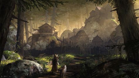 Forest Village, Fantasy Village, Fantasy Cities, Fantasy Locations, Location Inspiration, Art Tumblr, Fantasy Forest, Fantasy Worlds, Fantasy Concept