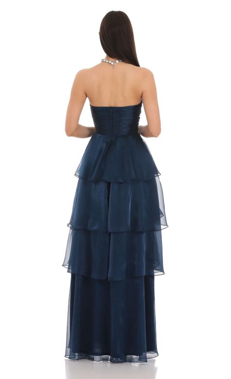 8th Grade Prom Dresses, Sorority Dresses, Blue Wedding Guest Dresses, Prom Goals, Cute Formal Dresses, Ruffle Prom Dress, Lucy In The Sky, Navy Blue Wedding, Prom Dress Inspiration