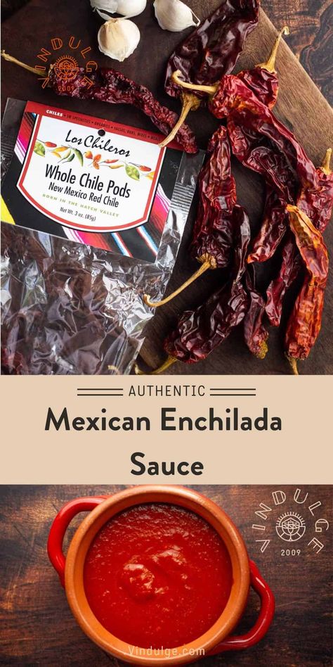 Growing up in a Mexican-American household our classic meal was typically drenched in a flavorful Mexican Red Chile Sauce. My mom would simply take New Mexico Chiles simmer them in hot water with fresh garlic and then use a blender to her preferred consistency. That’s it. No tomato sauce or chili powder needed. New Mexico Red Chili Sauce, Mexican Red Sauce, Sauce For Enchiladas, No Tomato Sauce, Red Chile Sauce Recipe, Enchilada Sauce Easy, Mexican Enchiladas, Red Chile Sauce, Chili Verde