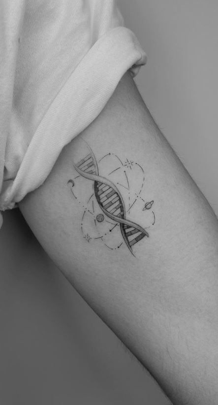 Stem Tattoo Ideas, Cool Tattoos With Meaning Unique, Tattoo Ideas Universe, Phd Tattoo Ideas, Oxygen Tattoo, Juxtaposition Tattoo, Tattoo Ideas Physics, Tattoo Ideas Biology, Molecular Tattoo