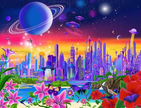 Imaginary Planet, Office Purple, Imaginary Art, Cover Painting, Lighting Art, Waterfall Adventure, Sci Fi Comics, Futuristic Architecture, Art Book