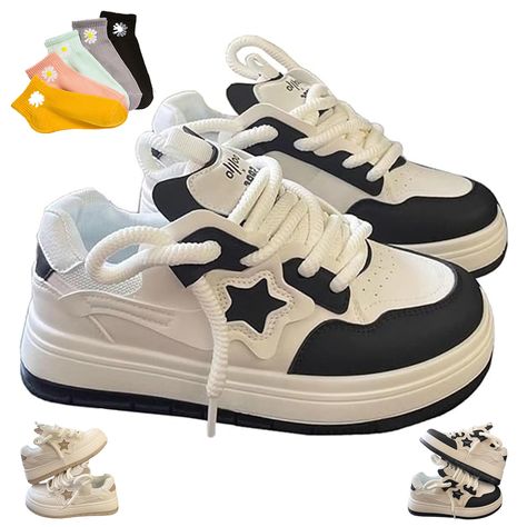 Cute Shoes Amazon, Cute Star Shoes, Things To Shop For On Amazon, Y2k Star Shoes, Big Star Shoes, Cute Clothing Accessories, Sneakers Fashion Black Women, Cool Girl Shoes, Y2k Shoes Aesthetic