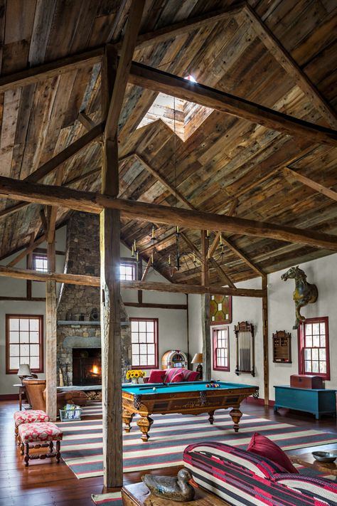 A Neglected Barn is Turned into a Family Entertainment Center - STABLE STYLE Barn Makeover, Converted Barn Homes, Barn Remodel, Stable Style, Farmhouse Family Rooms, Barn House Interior, Barn Apartment, Barn Loft, Barn Living