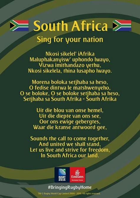 South African National Anthem ❤ Springboks Rugby South Africa, Sa Money, Heritage Day South Africa, Springbok Rugby, African Quotes, South African Flag, Africa Flag, Great Song Lyrics, African History