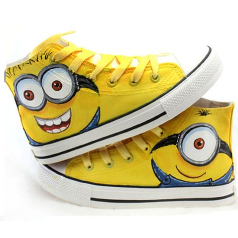 Minion Shoes, Minion Sneakers, Painted Canvas Shoes, Cheap Womens Fashion, Painted Sneakers, Cartoon Shoes, Hand Painted Shoes, Canvas Shoes Women, Boys Sneakers