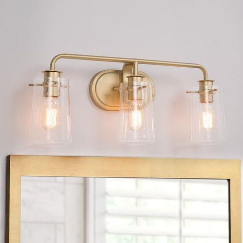 Etta Avenue™ Elsa Dimmable Gold Vanity Light & Reviews | Wayfair Gold Vanity Light, Gold Wall Lights, Gold Vanity, Elegant Lighting Fixtures, Contemporary Light Fixtures, Brass Wall Light, Gold Bathroom, Double Bathroom Vanity, Bathroom Wall Lights