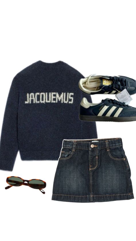 summer outfit navy blue skirt denim cool adidas sambas Blue Sambas, Sambas Outfit, Outfit Navy, Adidas Sambas, Navy Blue Skirt, Navy Outfit, Skirt Denim, Blue Skirt, Summer Outfit