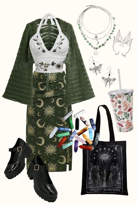 Goth Cottagecore Outfit, Witch Outfit, Green skirt, Green Aesthetic, Witch Outfit, Witch Aesthetic. ✨ Green And Black Goth Outfit, Aesthetic Witch Outfit, Green Witch Aesthetic Outfit, Green Witch Aesthetic Fashion, Witch Aesthetic Fashion, Witch Aesthetic Outfit, Green Witch Aesthetic, Goth Cottagecore, Cottagecore Outfit