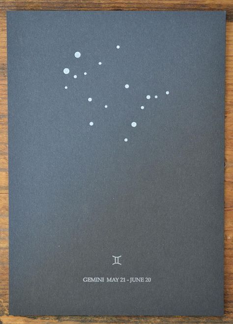 Nothingsville | New Moon Tonight Gemini constellation print from Portland Apothecary and Fortress Letterpress. Summer Constellations, Constellations Gemini, Gemini Star Constellation, Gemini Star, Gemini Constellation, Constellation Tattoo, Gemini Tattoo, Star Constellation, Constellation Tattoos