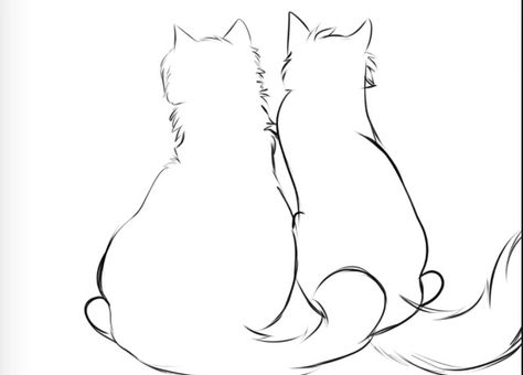 Two Cats Sitting Together Drawing, Cat From Behind Drawing, Bow Poses, Cat Sitting Down, Sitting Drawing, Sitting Next To Each Other, Inktober Ideas, Black Cat Sitting, Simple Cat Drawing