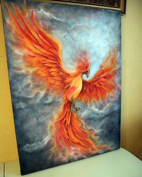 Phoenix Canvas Painting, Phoenix Artwork Paintings, Phönix Drawing, Bedroom Picture Wall Ideas Master Paintings & Prints, Cool Acrylic Painting Ideas On Canvas, Fenix Painting, Phoenix Paintings, Fantasy Painting Easy, Fantasy Canvas Painting