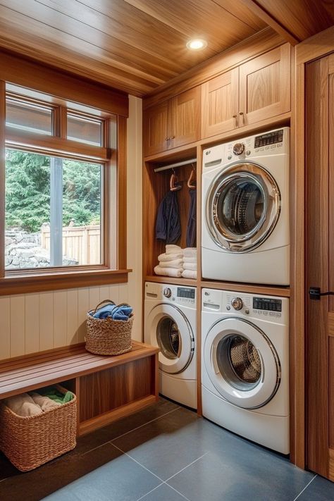 mud-room-laundry-room-combo Laundry Room Double Washer And Dryer, Laundry Room Mudroom Combo, Shared Laundry Room, Laundry Mudroom Combo, Mud Room Laundry Room Combo, Modern Remodel, Bump Out, Mudroom Laundry Room, Laundry Mud Room