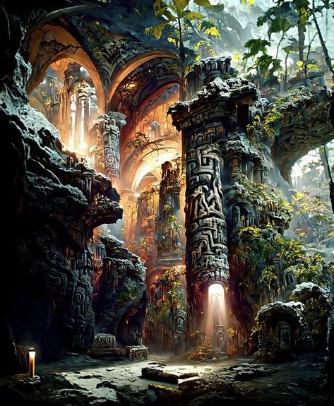 Aztec Landscape Art, Aztec Temple Art, Aztec Kingdom, Aztec Village, Aztec Aesthetic, Nightmare Realm, Aztec Architecture, Aztec City, Ruins Architecture