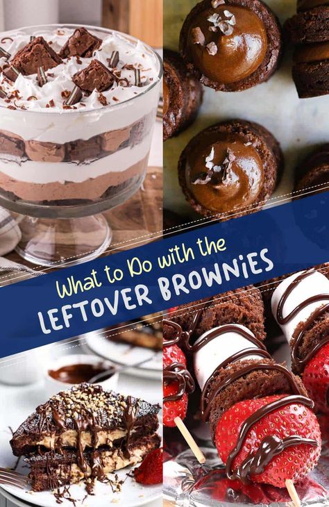 Leftover Brownies What To Do With, What To Do With Leftover Brownies, Leftover Brownies Ideas, Leftover Cookies What To Do With, Brownie Ideas Creative, Leftover Cake Ideas, Brownie Dessert Ideas, Leftover Brownies, 2 Bite Brownies