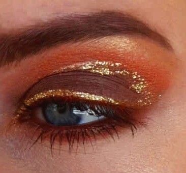 Brown And Orange Makeup, Orange And Gold Makeup, Burnt Orange Eyeshadow, Orange Eyeshadow Looks, Sweet 16 Makeup, Brown Eyeshadow Looks, Autumn Court, Fall Eye Makeup, Orange Eye Makeup