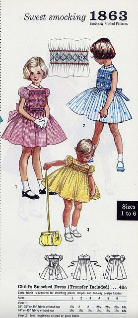 Simplicity 1863, 1959 Smock Dress Pattern, 1950s Girls, Simplicity Patterns Dresses, 1950s Sewing Patterns, Vintage Childrens Clothing, Patron Vintage, Kids Clothes Patterns, Smocking Patterns, Girls Smocked Dresses