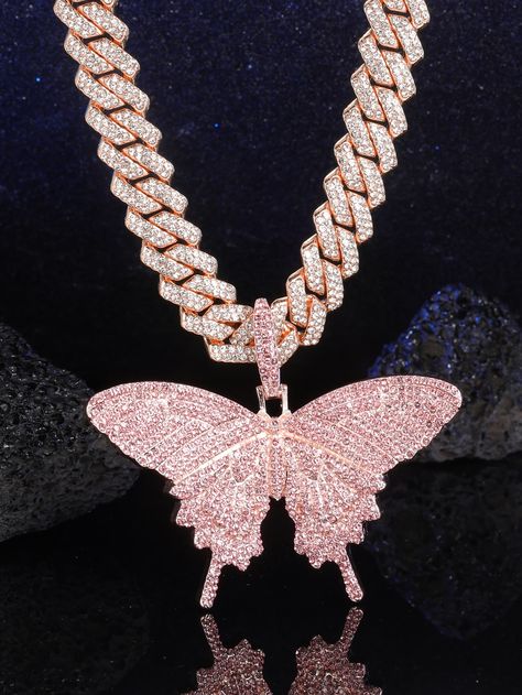 Oro rosa De moda Collar  Aleación de zinc   Embellished Iced Out, Iced Out Jewelry, Butterfly Chain, Rapper Jewelry, Y2k Butterfly, Mens Fashion Jewelry, Jewelry Chain, Rings Jewelry Fashion, Butterfly Pendant Necklace