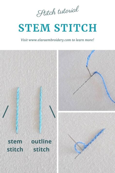 Stem Stitch Embroidery Tutorials, Hand Embroidery Outline Stitch, Embroidery Stitches For Flower Stems, How To Outline Stitch Embroidery, How To Outline Embroidery, Outline Stitch Embroidery Tutorial, How To Stem Stitch Embroidery, Stem Stitch Embroidery Motifs, Outline Stitch Embroidery