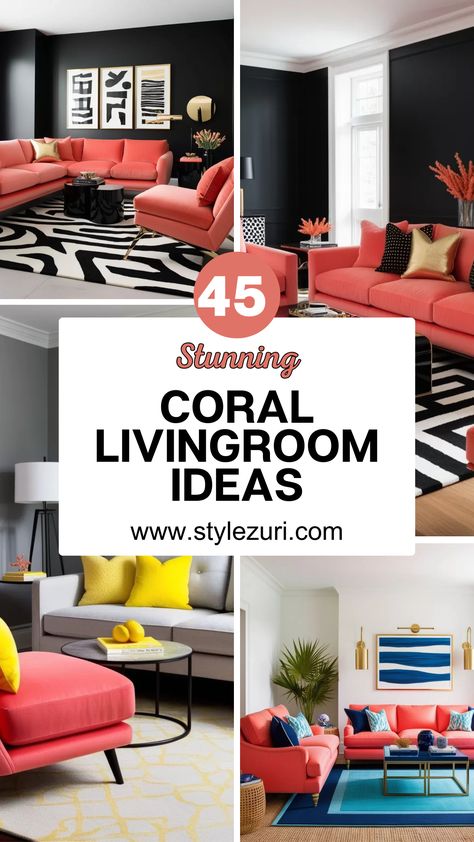 45 Vibrant Coral Living Room Ideas 🌺🧡 – Add a splash of color with these stunning coral decor inspirations! From bold accents to subtle hues, discover how coral can bring warmth, energy, and style to your living room. Perfect for a lively and welcoming vibe! #CoralLivingRoom #ColorfulDecor #LivingRoomInspo #WarmInteriors #HomeDesignIdeas Coral Accents Living Room, Coral Living Room Ideas, Coral Living Room, Coral Living Rooms, Gray Living Room, Chic Throw Pillows, Coral Decor, Gold Living Room, Grey And Coral