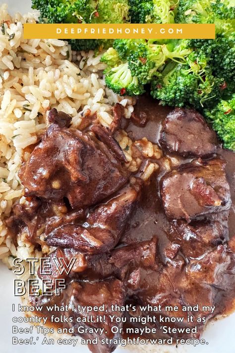 This Stew Beef is too good - seared beef tips seared, simmered with savory spices & broth. Customize your gravy for comforting satisfaction! Braised Beef Recipes, Beef Tips And Rice, Beef Tips, Braised Beef, Beef Stew Recipe, Soup Mixes, Onion Soup Mix, Beef Stew, Food Words