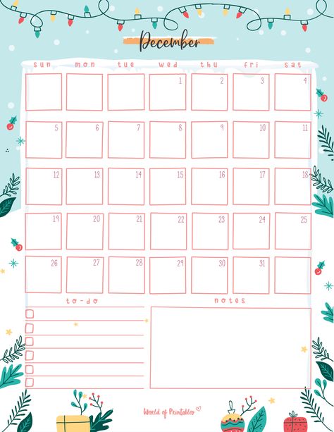 Free Cute December Calendar & Planner Printable Set - World of Printables Monthly Planner December 2023, Christmas Planner Free, Dec Calendar, Pink Classroom, Printable December Calendar, December Printable, Calender Printables, December Planner, Journal Planning