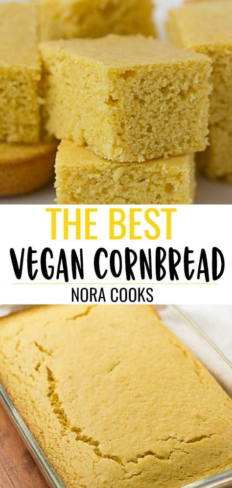 The Best Vegan Cornbread | Perfectly moist, sweet and the right amount of cornbread texture. Just like mom used to make, but vegan! #vegan #plantbased Ella Vegan, Vegan Cornbread, Vegan Easter, Sweet Cornbread, Vegan Thanksgiving Recipes, Cornbread Recipe, Cake Vegan, Vegan Bread, Corn Bread Recipe