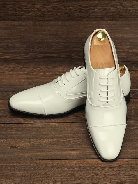 White  Collar   Plain Oxfords & Derby Shoes Embellished   Men Shoes White Mens Shoes Formal, White Formal Shoes Men, Mens Wedding Shoes White, White Leather Shoes Men, Grooms Wedding Shoes, White Shoes Formal, Men Wedding Shoes Grooms, Mens White Dress Shoes, Wedding Groom Shoes