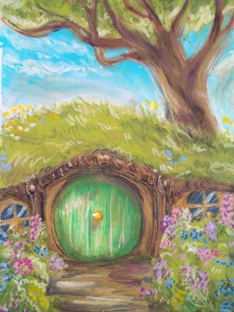 Hole Drawing, Diy Fairy Door, Bag End, Casa Hobbit, Hobbit Art, Painting Pastel, Lotr Art, Home Painting, Pastel Artwork