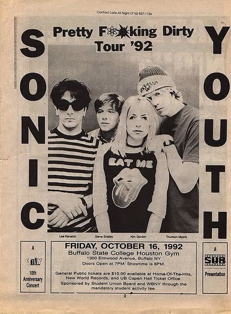 Sonic Youth Poster, Musician Portraits, Sonic Youth, Riot Grrrl, People Of Interest, Tour Posters, Band Photos, Gig Posters, Band Posters