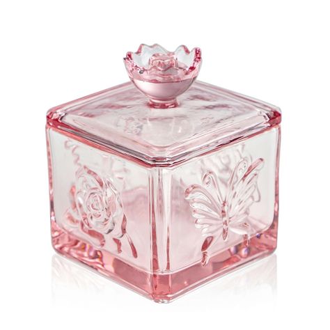 PRICES MAY VARY. Unique floral butterfly candy jar – This WHJY cute Candy jar creates a unique floral and butterfly embossing design and will be a great decorative and practical addition to your kitchen. Showcasing a retro butterfly and floral pattern, this candy jar is artistically designed to coordinate beautifully with any tabletop decor. Quality class candy jar – This glass candy dish with lid is made of high-quality thick glass. It’s sturdy and durable while safe and eco-friendly. The color Cute Objects, Candy Jar Aesthetic, Candy Dish Jar Large Size, Vintage Pink Drinking Glasses, Vintage Candy Dish, Glass Candy Jars, Old Candy, Glass Trinket Box, Canned Food Storage